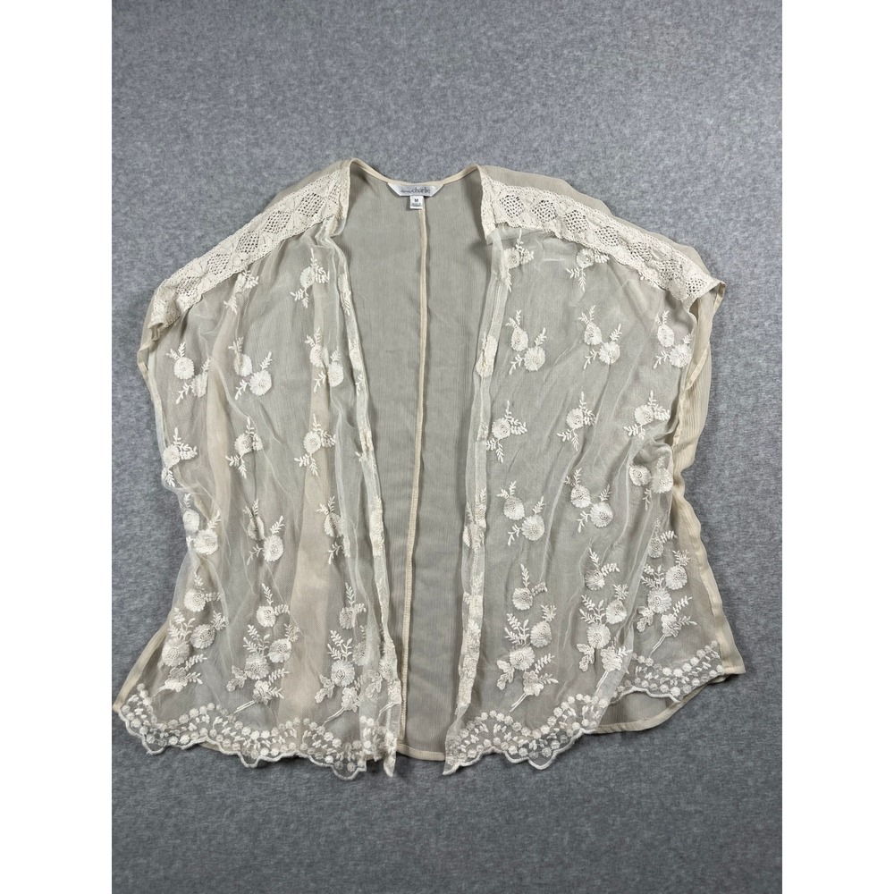 Charming Charlie Kimono Women M Beige Floral Lace Sheer Boho Chic Festival